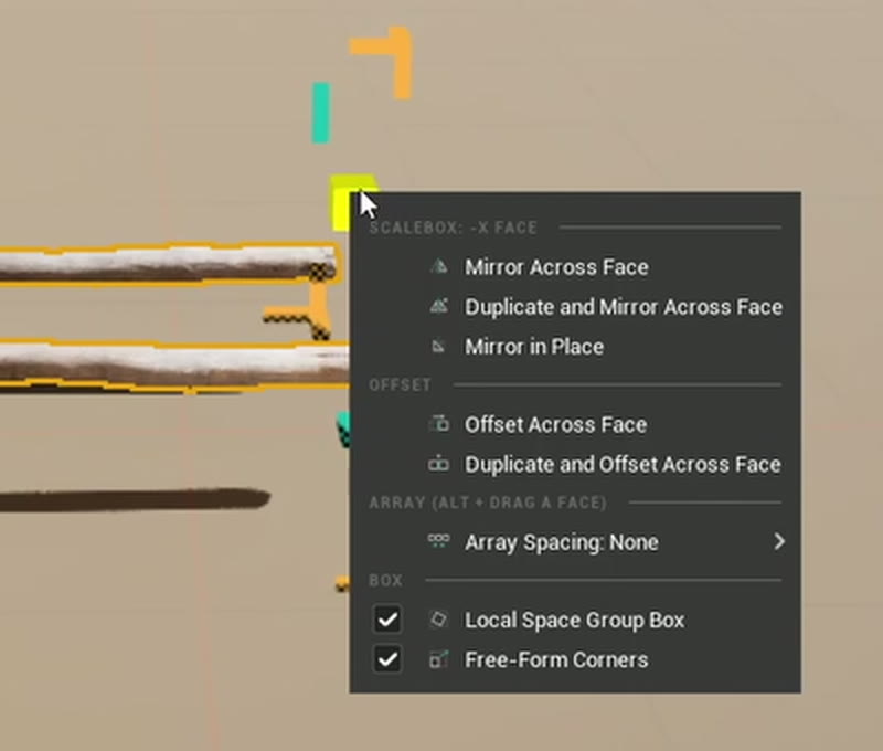 Right-click menu on a face handle